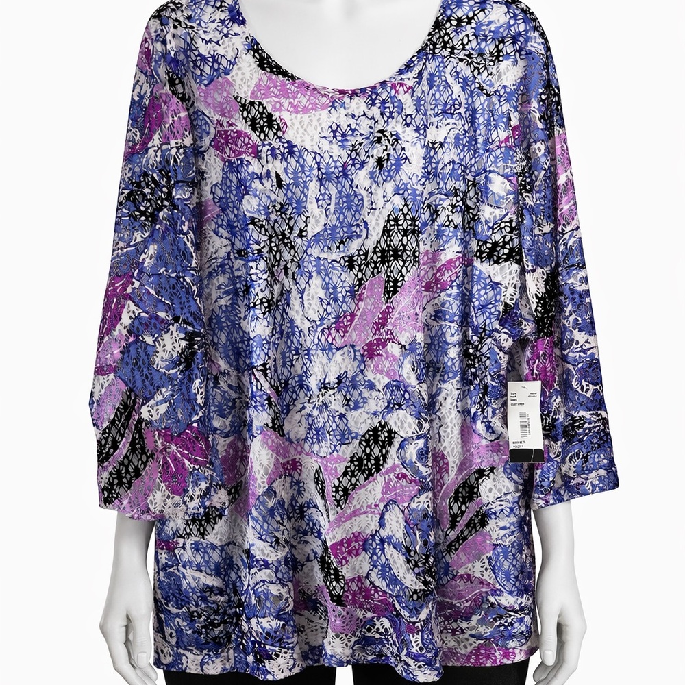 NWT Links Multicolor Abstract Blouse Size 3X | Purple Blue Black Flowy Top